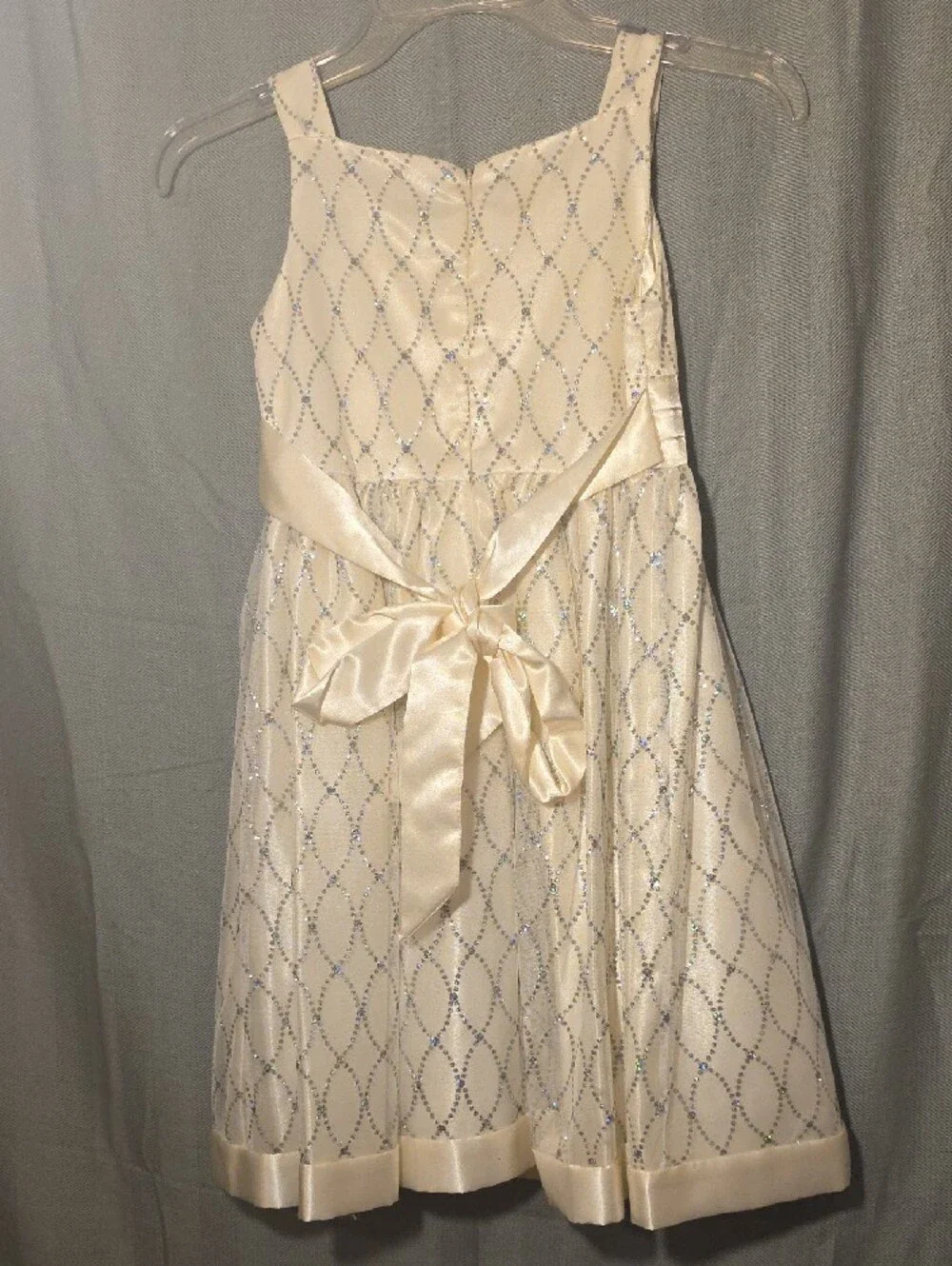 Cinderella Ivory Satin & Glitter Overlay Dress with Bow